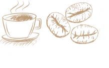 Tecknad kaffekopp med kaffebönor